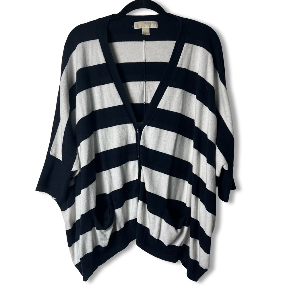 Michael Michael Kors Black‎ White Stripe Batwing Cocoon Cardigan Sz L/XL
